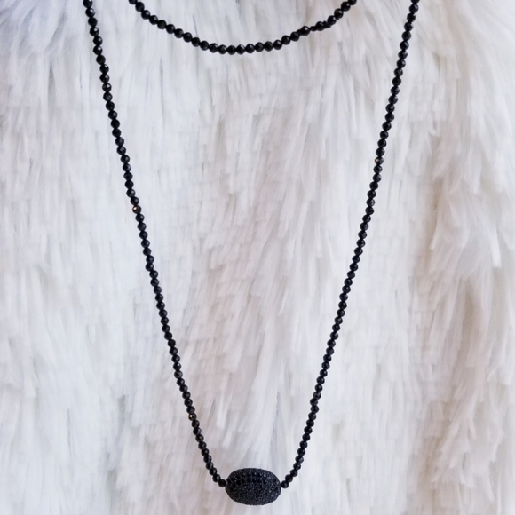 Black Spinel Long Layering Necklace - Picture 3 of 7